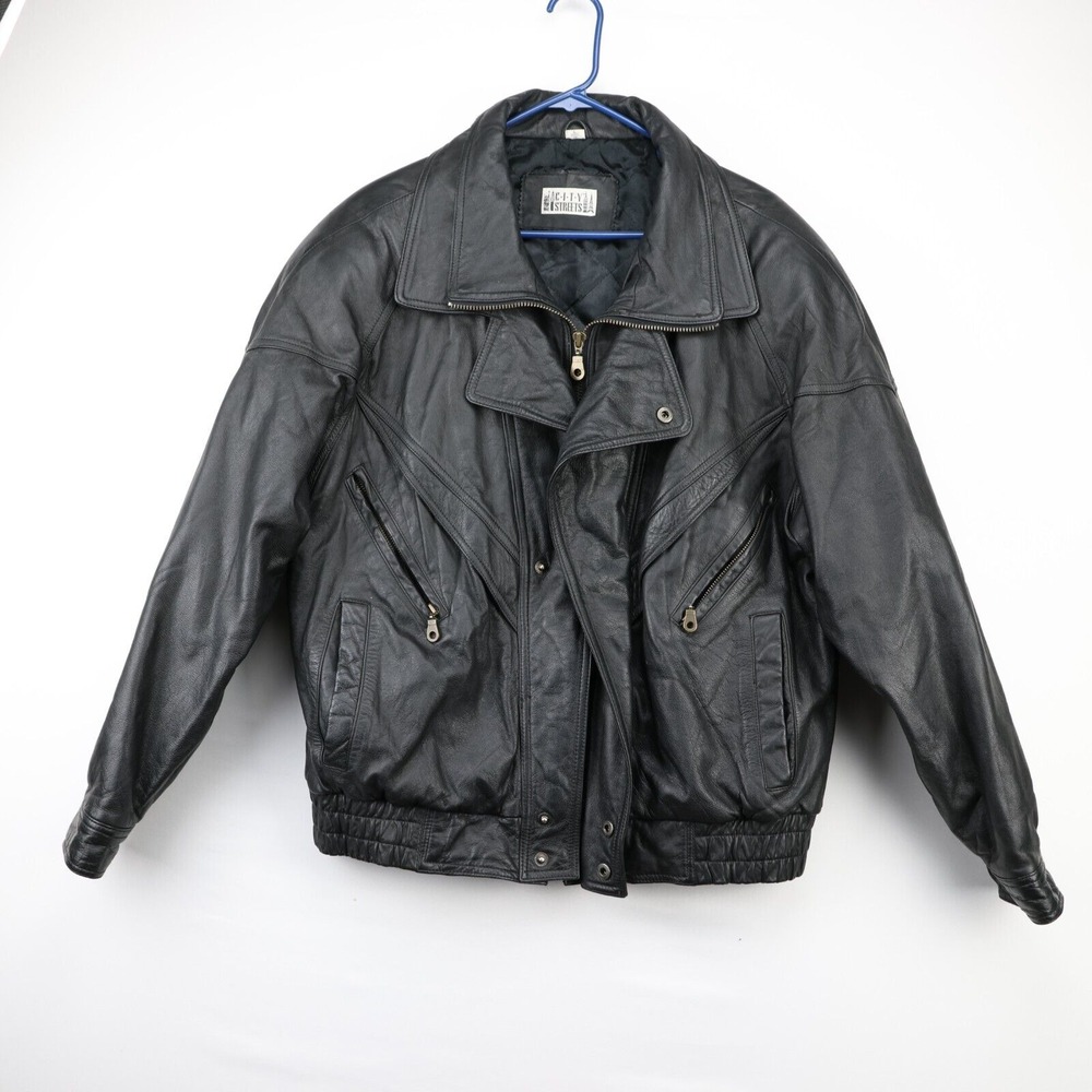 Vtg City Streets 11935 Genuine‎ Leather Moto Quilted Jacket Zip Snap Closure XL